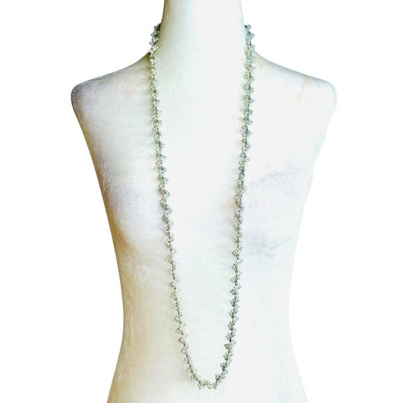Mini Faux Pearls Cluters Shiny Silver Threaded Necklace - Picture 1 of 3